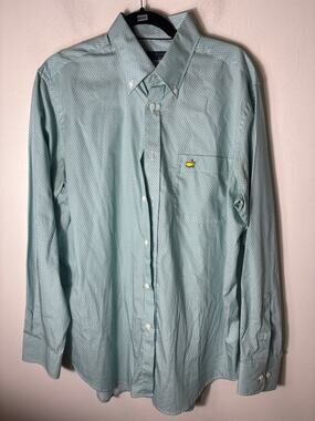 Clubhouse Collection Green and Navy Dot Button Up Shirt Sz L